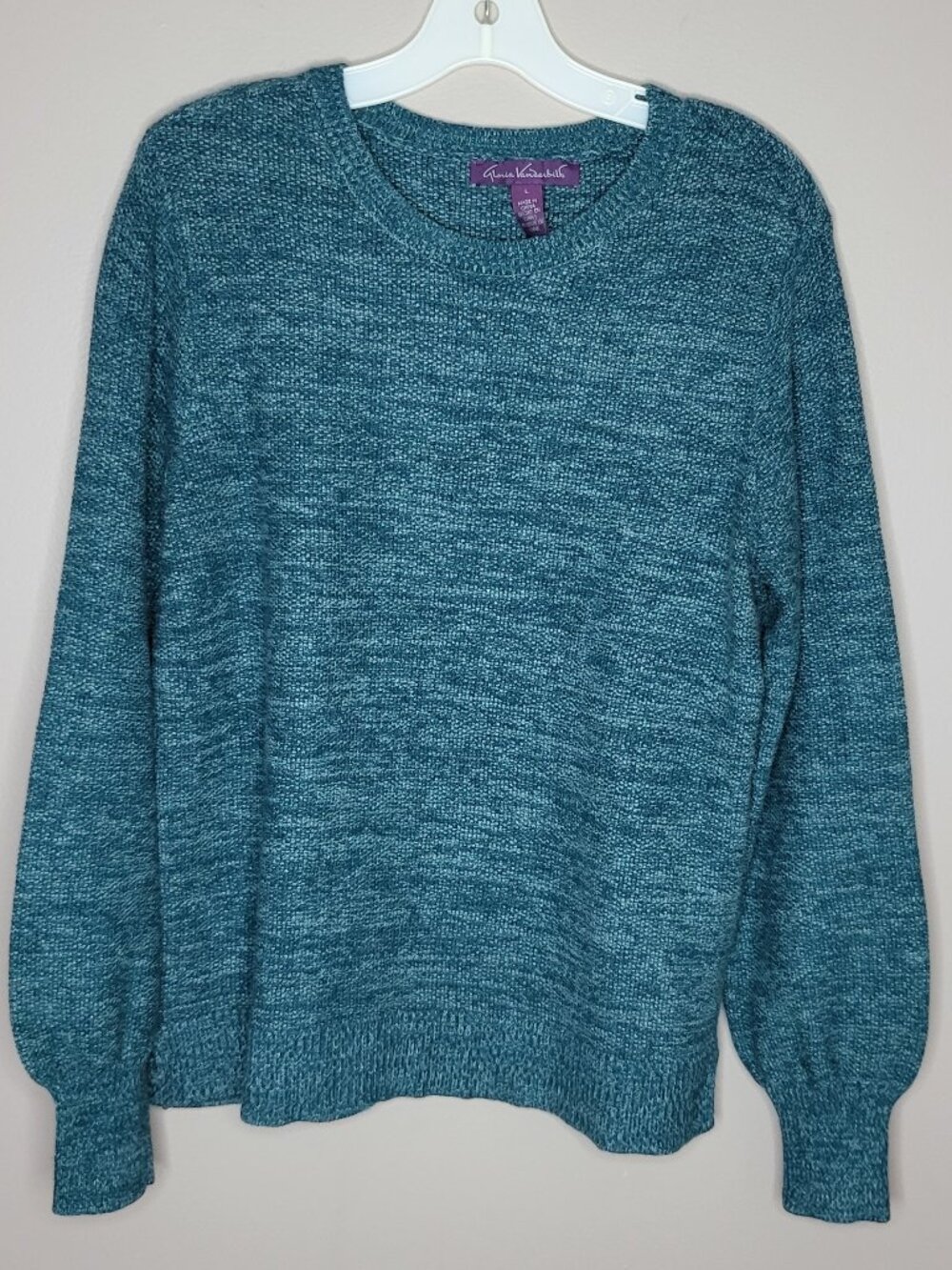 Gloria Vanderbilt Teal Lightweight Knit Sweater Womenβs Large Crew Neck Pullover